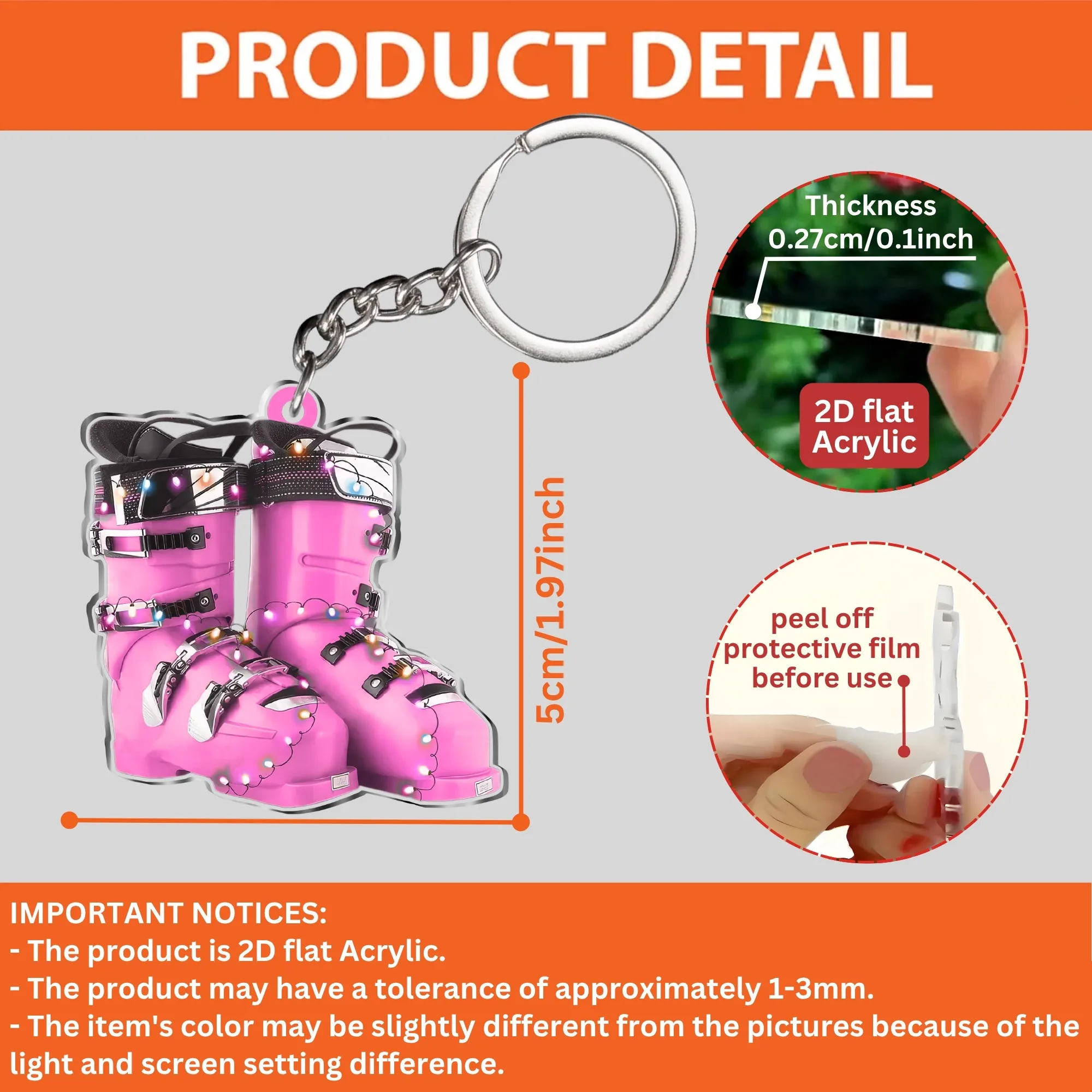 Colorful Boot-Shaped Keychains 2D Acrylic Pendant Sporty Winter Ornaments Backpack Decorations Men's Ski Gifts Holiday Ornaments
