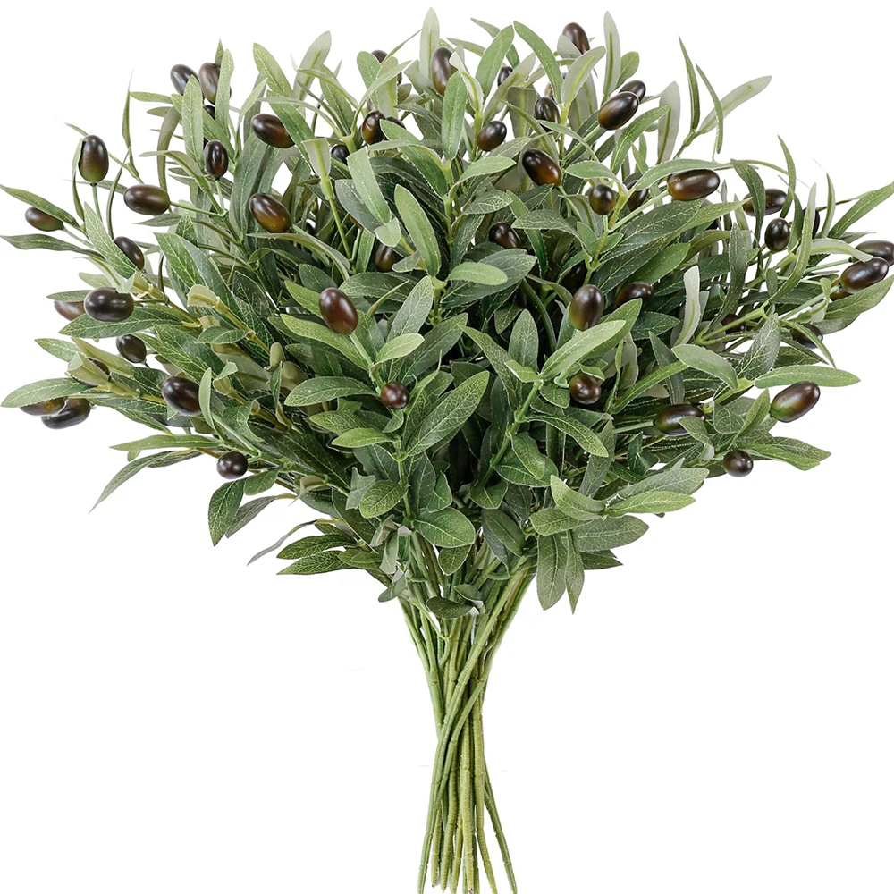 Ramas de olivo artificiales, tallos verdes de imitación, rellenos de jarrón de eucalipto para centros de mesa de boda, decoración de mesa para el hogar