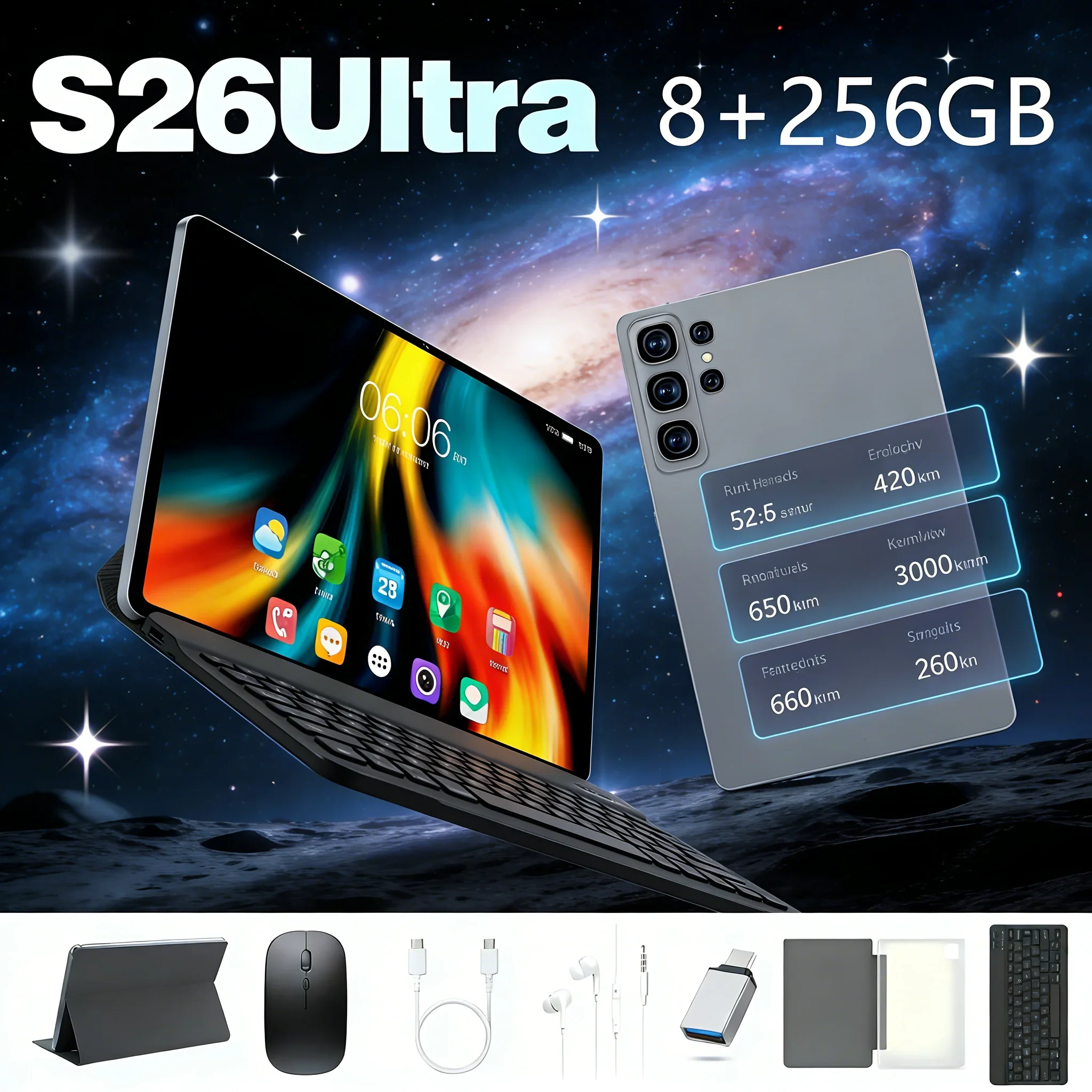 

Best Seller S26 Ultra Tablet 8GB RAM 256GB Android 15 Full Screen Entertainment Office Pad