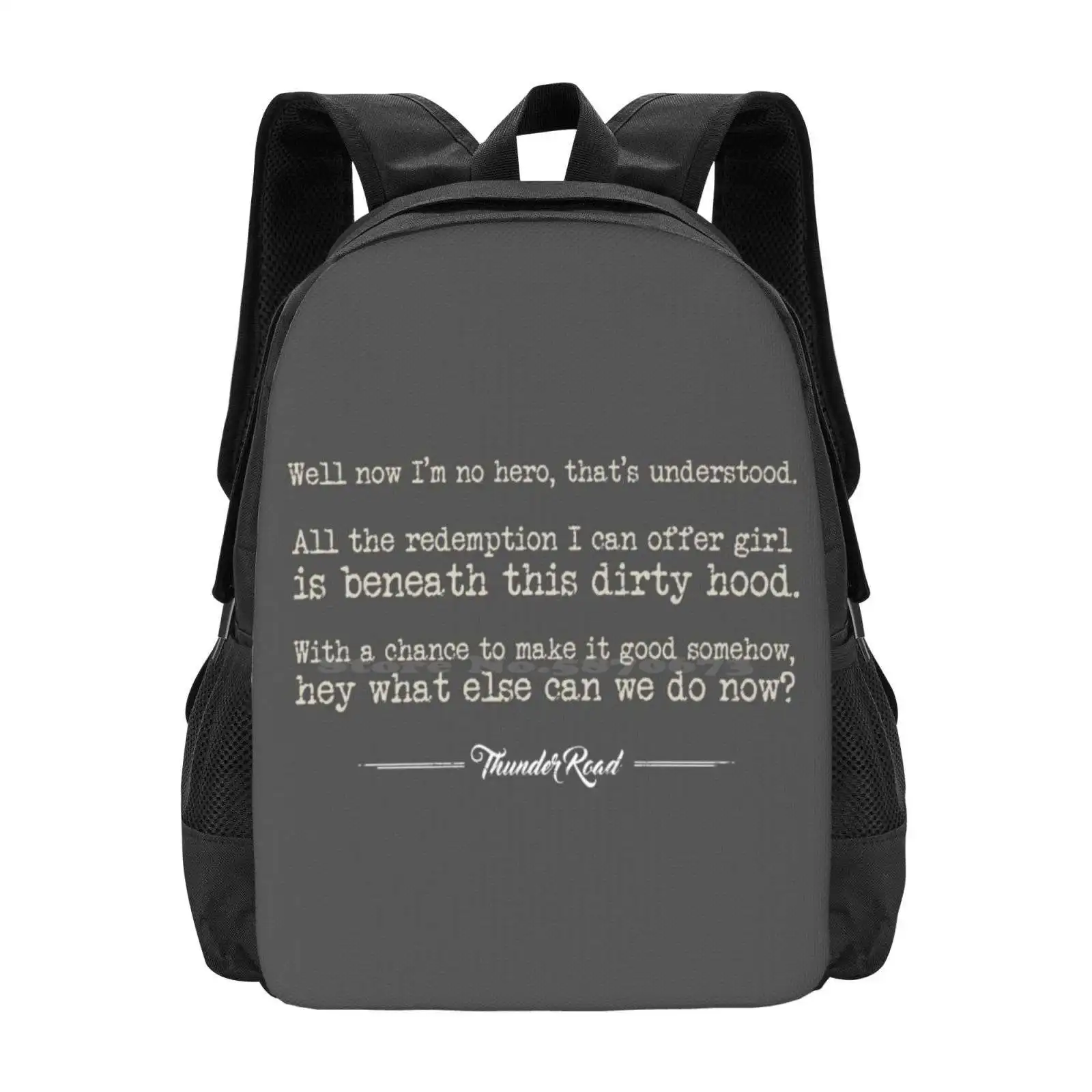 Thunder Road-Dark New Arrivals Unisex Bags Student Bag Backpack Lyrics Music N Roll Born To Run Thunder Road Quote Song