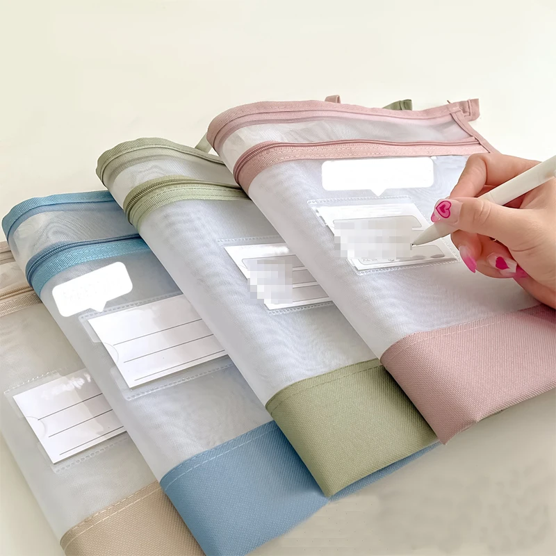 A4 Stationery Storage Bag Double-layer Mesh Zipper Bag Large Capacity Organizer  Cosmetic Makeup Pocket Transparent File Folders