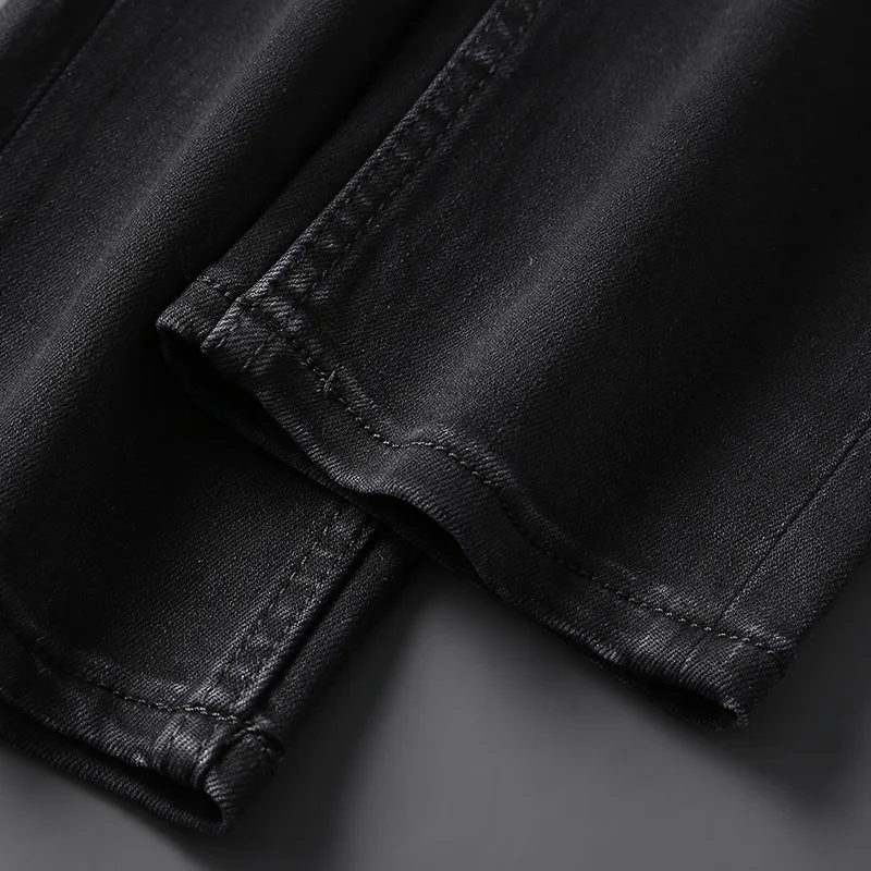 Autumn and winter grey black elastic jeans for men, slim fit, small straight leg, high-end trendy and fashionable men's pants