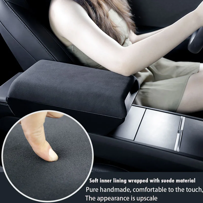Suede Armrest Box Raised Storage Box For Tesla Model Y Juniper 2025 Model Y/3 2021 Privacy Storage Space Elbow Support Long Trip