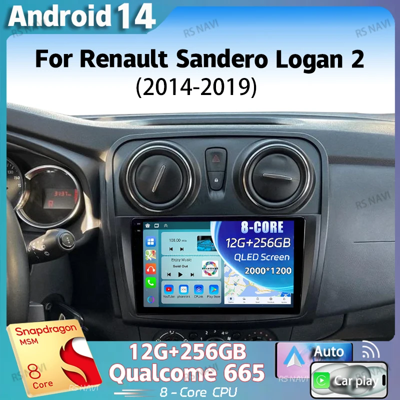 

Android 14 для Renault Sandero Logan 2 2014 - 2019 2K QLED стерео Автомагнитола мультимедийный видеоплеер GPS 4G CarPlay