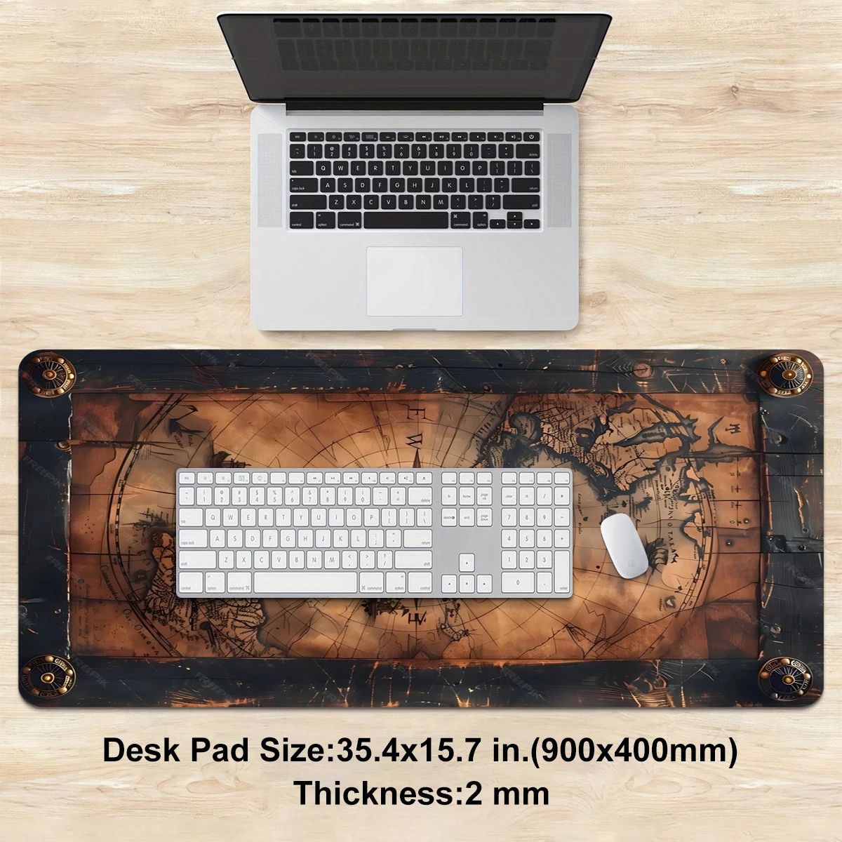 لوحة ماوس بوصلة خريطة عتيقة - غير قابلة للانزلاق، قابلة للغسل بحافة مخيطة معززة، سجادة مكتب كمبيوتر متعددة الحجم للمكتب والمنزل