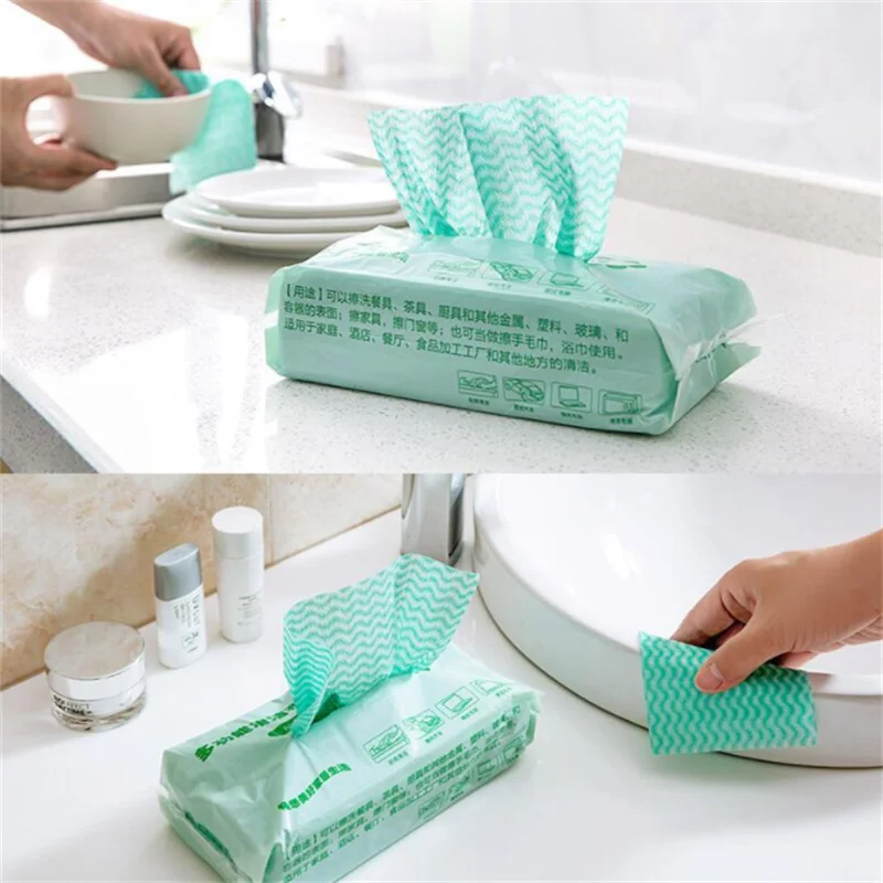 80Pcs/lot Washing Dish Towel Environmental Disposable Magic Kitchen Cleaning Cloth Tool Non-stick Towel Bag Oil Wiping Rags