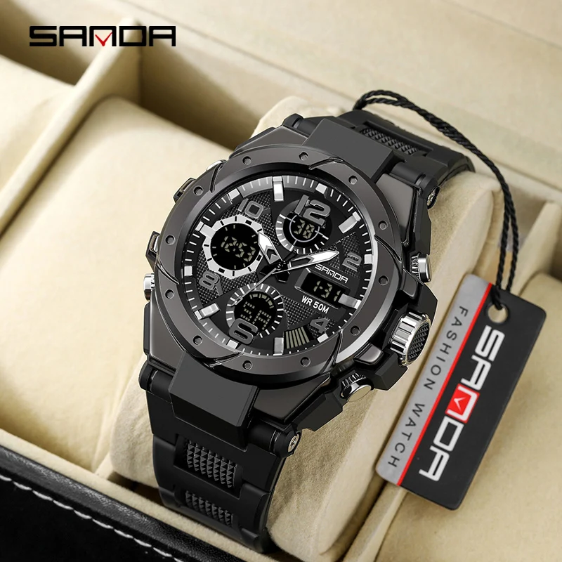 SANDA 2022 Fashion Digital Watch for Men Women Couple Wristwatches 2Time Chrono Dual Display Waterproof Sports Quartz Watches