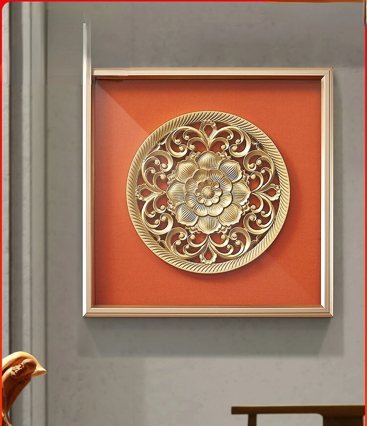 Southeast Asian Light Luxury Woodcarving Lotus Art Wall Hanging Decoration Hanging Painting