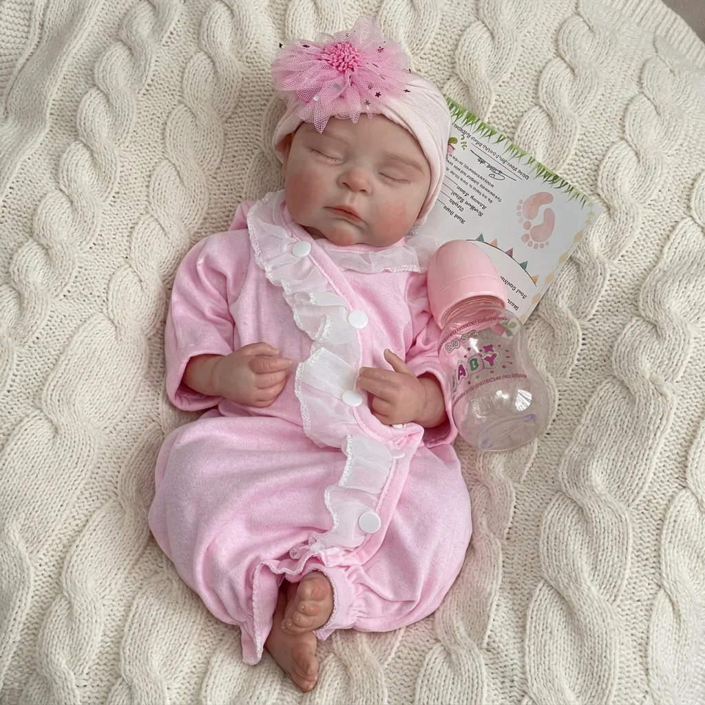 18 Inch Full Body Solid Silicone Reborn Doll Peaches Realistic Closed‑Eyes Newborn Baby Soft Simulated Bebe Holiday Birthday