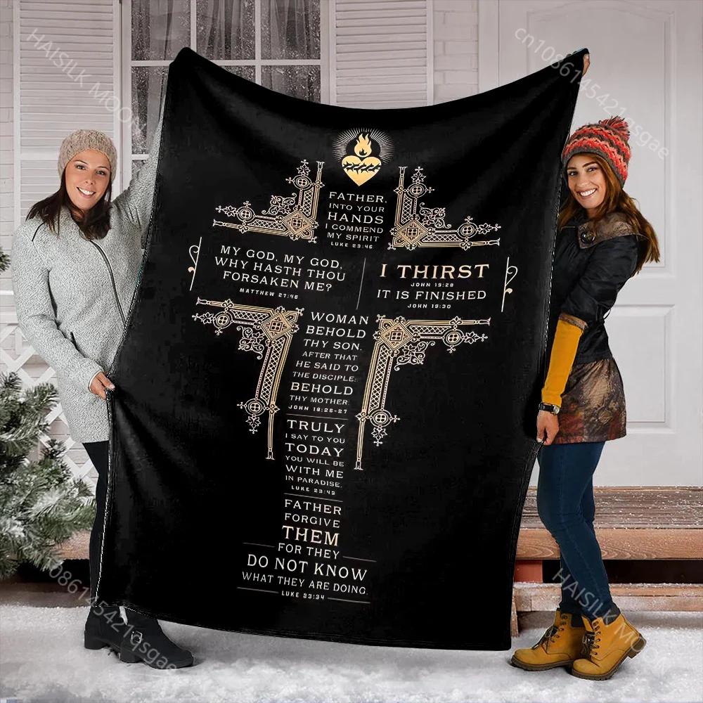 1PC Bible golden cross design print blanket Prayer blankets for believers suitable for home sofa camping travel car