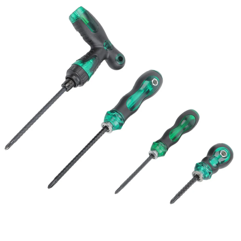 

4pcs Multi-Purpose 2-In-1 Ratchet Screwdriver Kit Adjustable Slotted Non-Slip Handle Steel Bits Durable Repair Tools