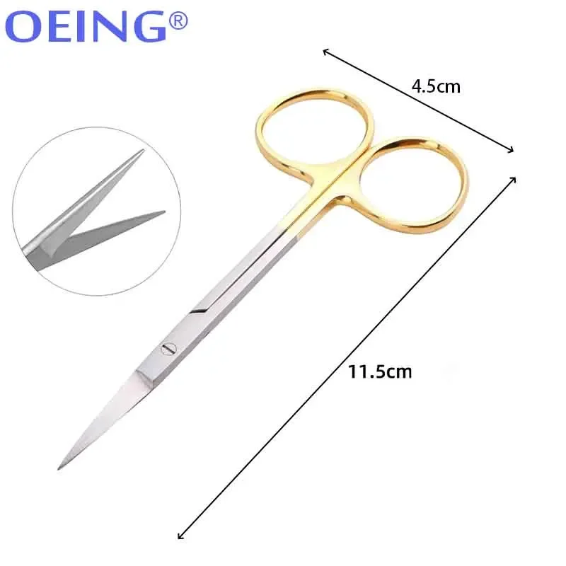 1Pc Steel Gold Plated Handle Straight Curved Tip Dental Surgical Scissors Ophthalmic scissors Stainless Steel Hemostatic Forceps