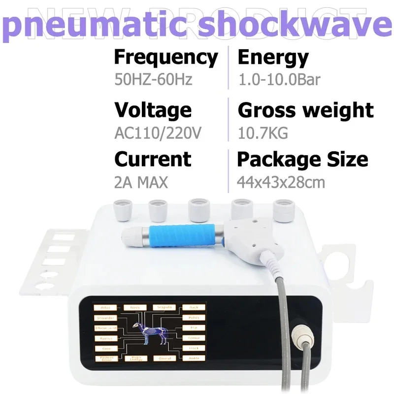 Pneumatic Shockwave Therapy Machine 10Bar For Relieve Horses Animals Pain Relax Professional Multiple Use Shock Wave Massager