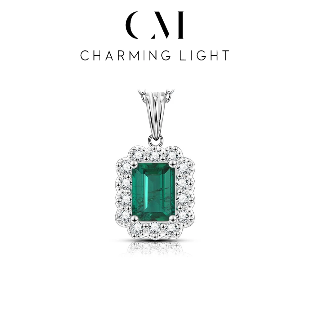

CHARMING Vintage Pendant Created Emerald Gemstone Pendant Necklace S925 Silver For Women Party Fine Jewelry Gift Wholesale