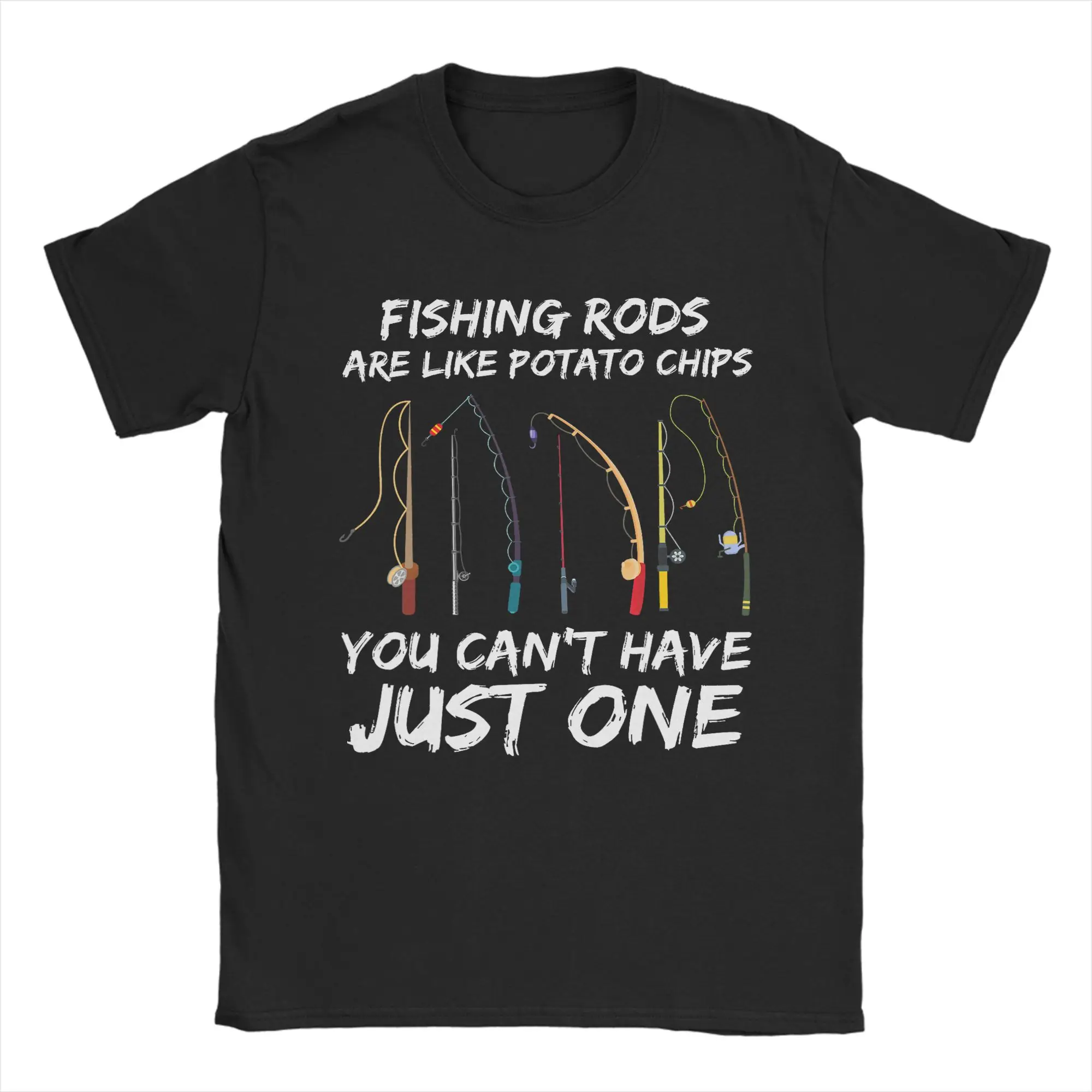Hipster Fishing Rods Are Like Potato Chips T-Shirt Men Round Neck Pure Cotton T Shirts  Short Sleeve Tees Summer Clothing