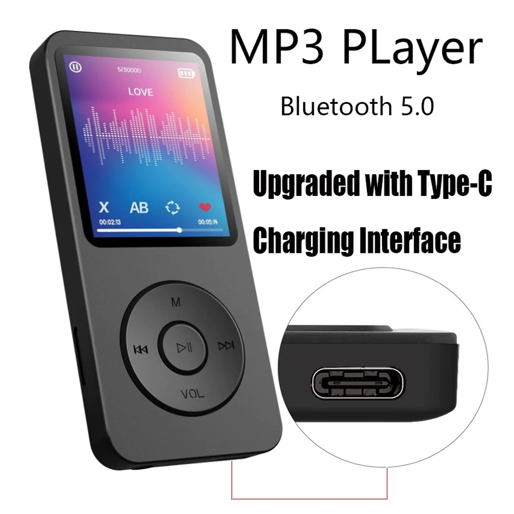 1,8-дюймовый MP3-плеер Type-C, портативный Walkmen, Bluetooth 5,4, совместимый с электронными книгами, записью, спортивный FM-радио, музыкальный плеер 1,8-дюймовый MP3-плеер Type-C, портативный Walkmen, Bluetooth 5,4, совместимый с электронными книгами, записью, спортивный FM-радио, музыкальный плеер