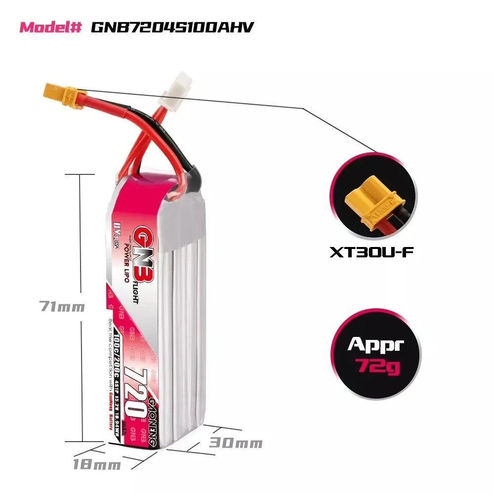 Gaoneng gnb 720mah 2s/3s/4s/6s 100c 7,6 v/11,4 v/15,2 v/22,8 v Lipo batterie mit XT30U-F stecker für rc fpv Renn drohne