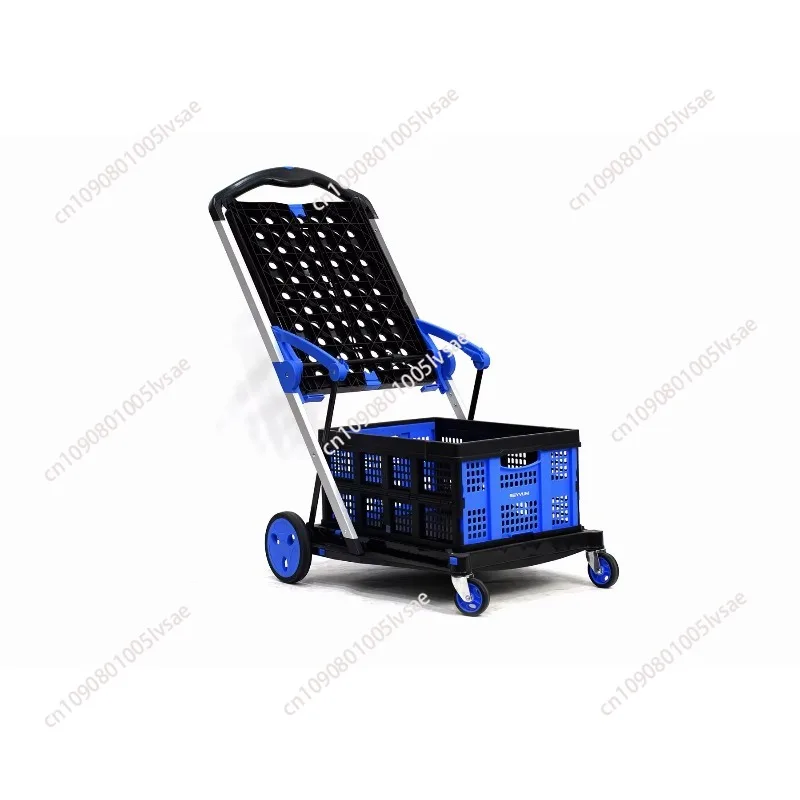 

Commercial Grade Double Layer Folding Cart PP Material Four-Wheel Structure Platform Removable Baskets Wheels Accepted