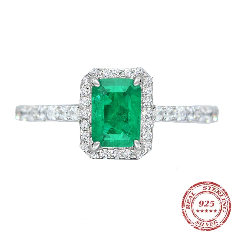 Urok luksusowe 925 srebrny turmalin Paraiba pierścionki dla kobiet moda zielony pierścionek biżuteria akcesoria nowy Bijoux