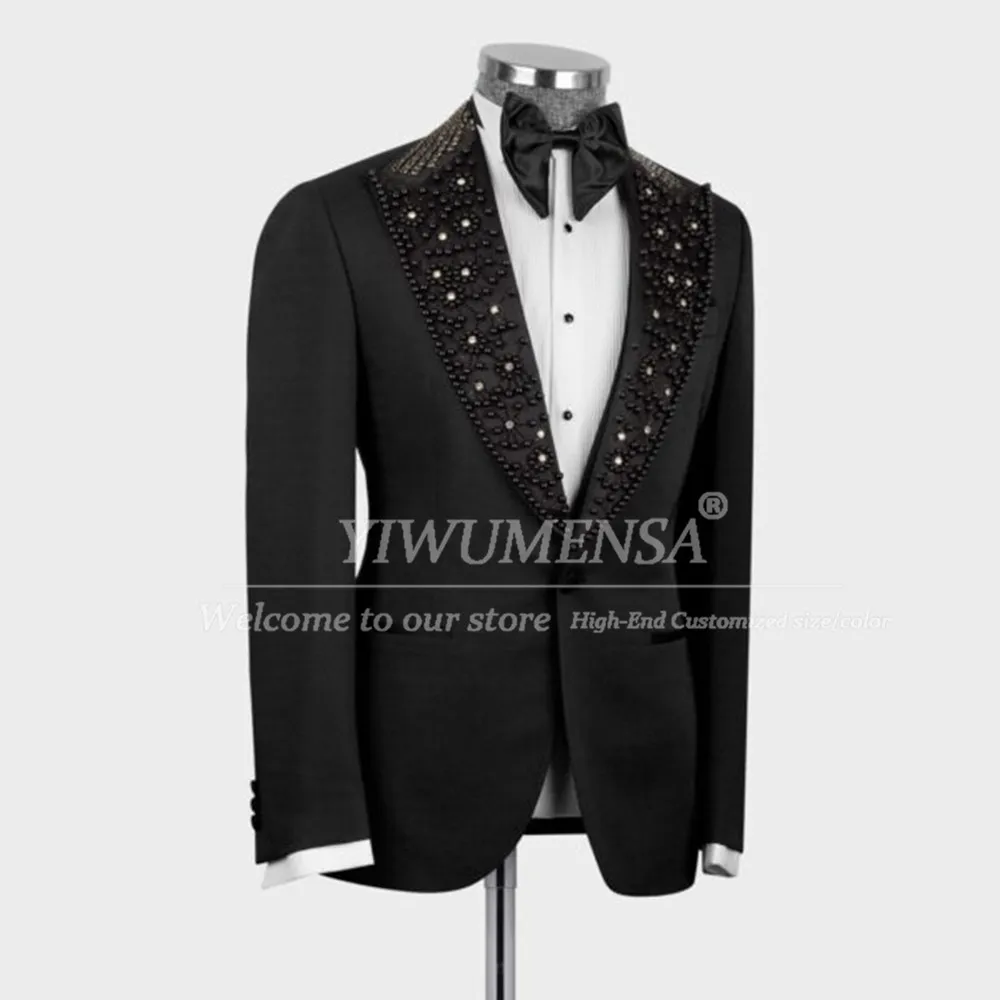 

Classic Groom Wedding Suits For Men Pearls Beaded Lapel Prom Blazers Customized 2 Pieces Man Evening Dinner Party Tuxedos 2026