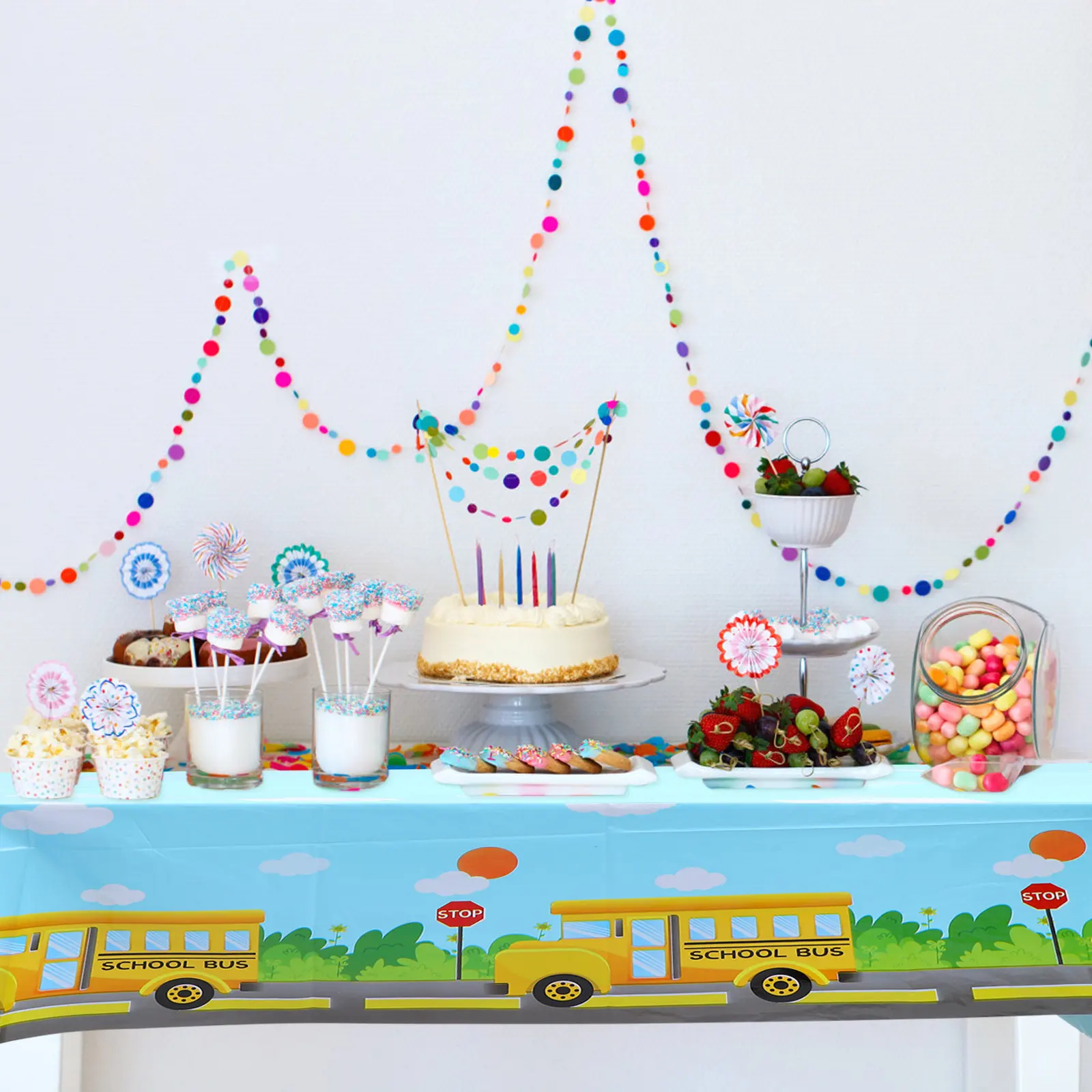 Back to School Tablecloth Disposable Pe Table Cover Vibrant Color Fastness Clear Printing Beautiful Design for Parties Dining