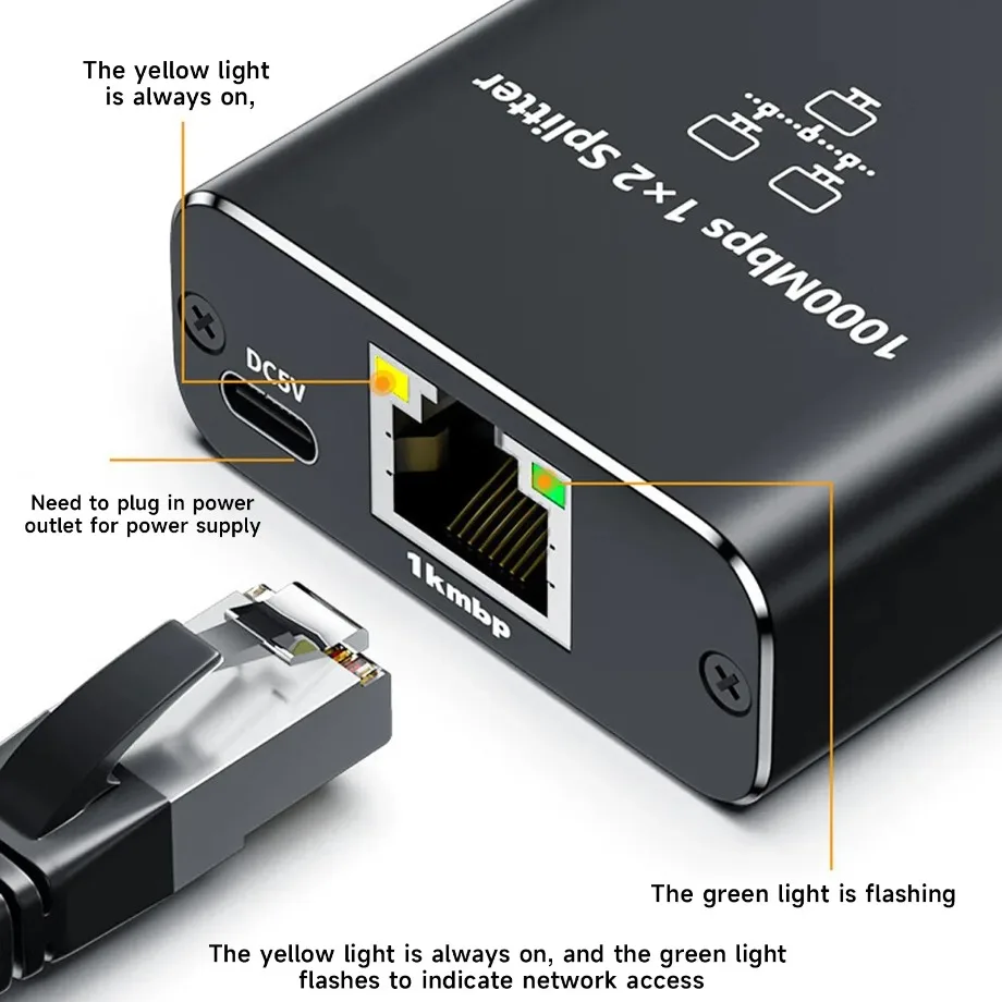 جيجابت 1to2 محول إيثرنت Rj45 الفاصل LAN جيجابت تمديد محول 1000Mbps موصل الشبكة ل صندوق التلفزيون راوتر الكمبيوتر المحمول