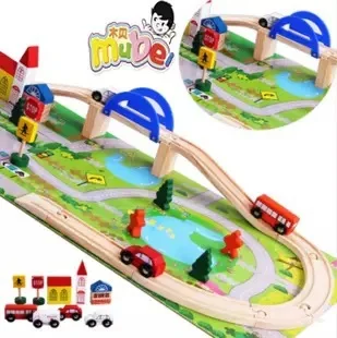 2024 New Interesting Urban Rail Overpass Traffic Scene Combination Wooden Toy Train Building Block Building Sensory Training