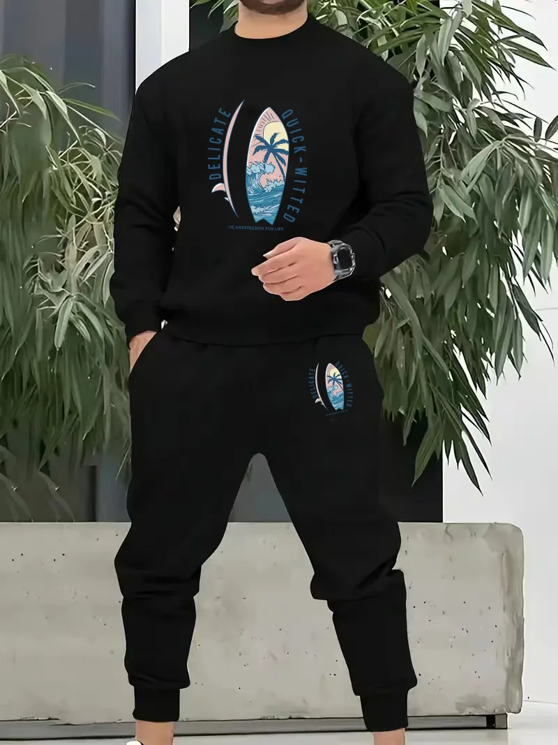 

Men's sets 2025 Autumn Polyester pullover + Long Pants two-piece set hoodie Long sleeve Sweatshirts Y2k tracksuits sports suits