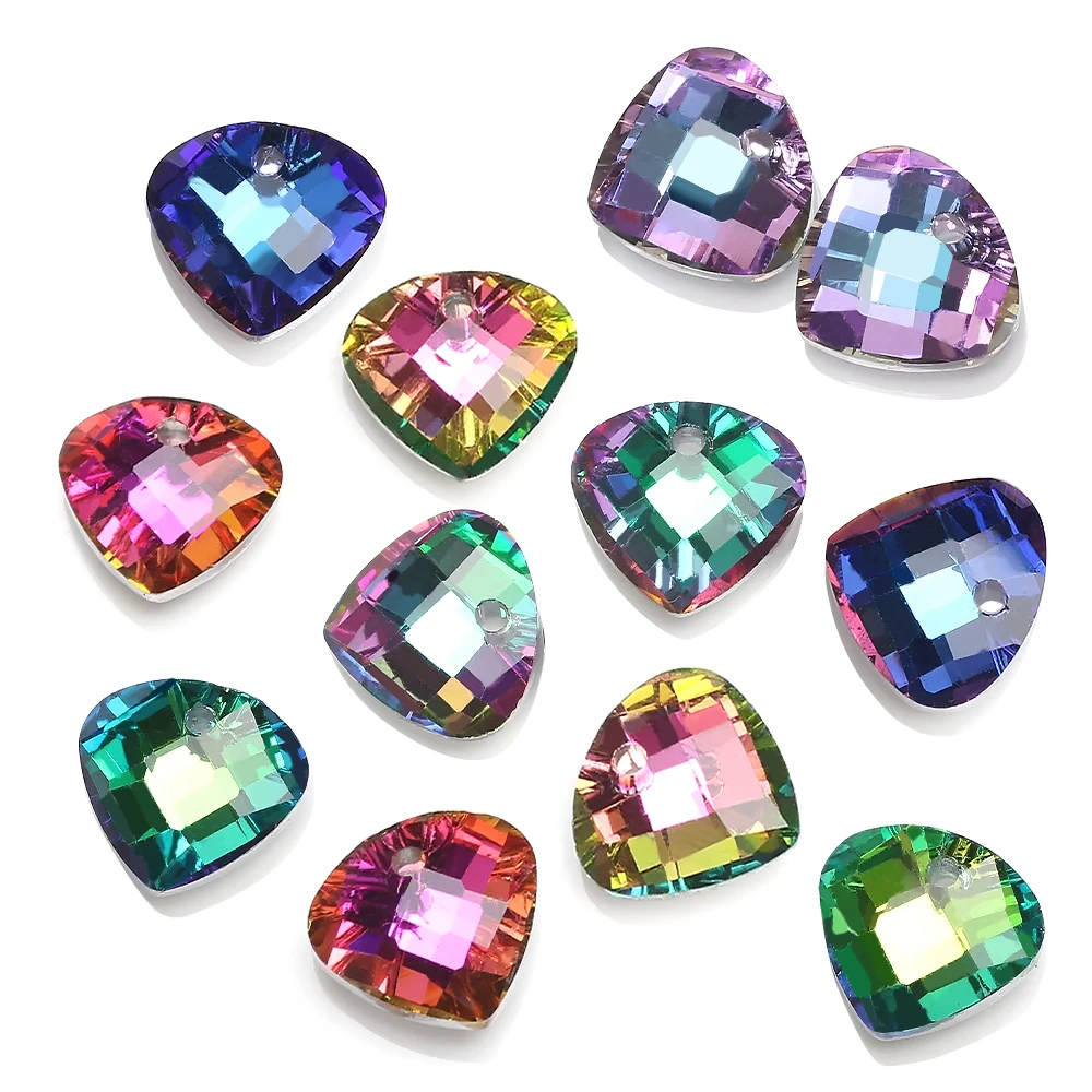 20Pcs 14mm Multicolor Glass fanshaped Pendant Beads Crystal Charms For Women Jewelry Making Necklaces DIY Earring Accessories