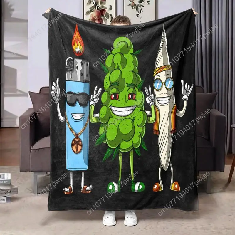 

1pc Soft Flannel Blanket with Weed Buds Lighter Design - Washable, All-Season Comfort for Bed Sofa Travel Camping - Perfec