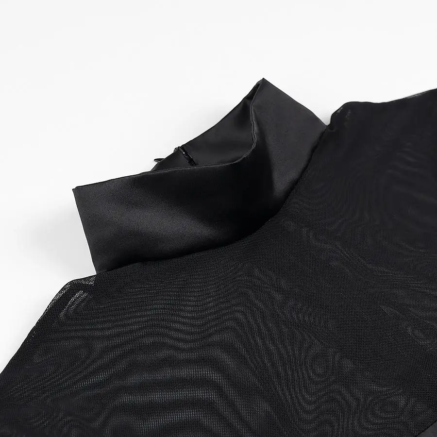 JNLEAOG セクシーなメッシュバブルヘムドレス フレンチスタイル 長袖プリンセススカート ポリエステル生地 ミッドウエスト Aラインシルエット