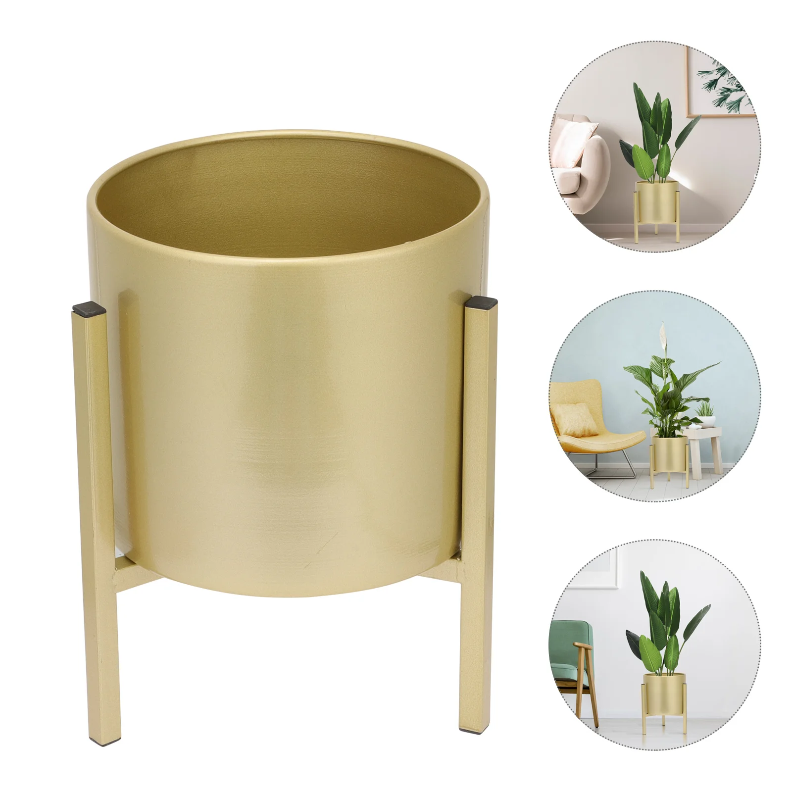 

Large Indoor Plant Pot Iron Holder Tabletop Flowerpot Planting Basin Metal with Rack Desktop Plants Household