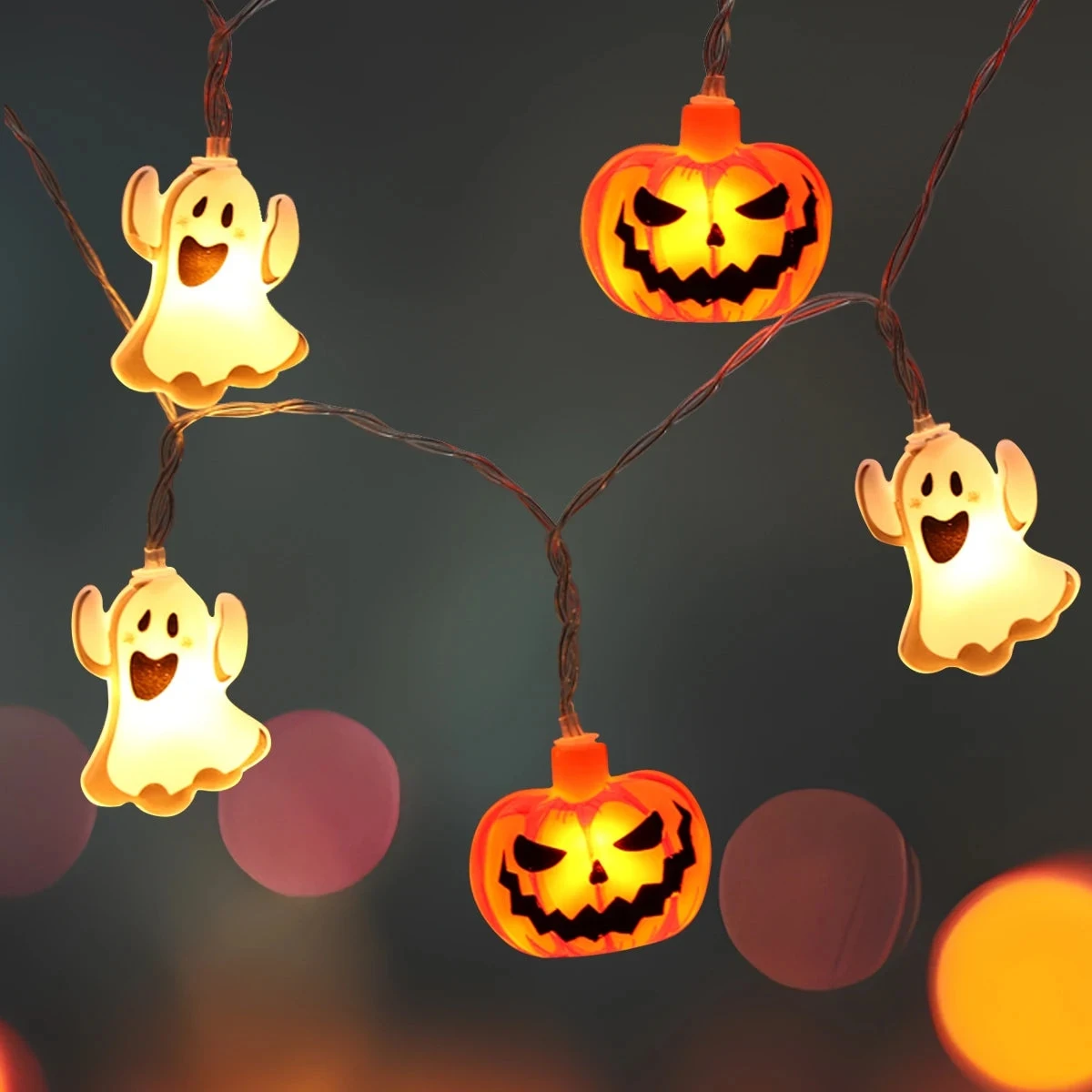 1pc 10/20 LED Halloween Single Layer Pumpkin & Ghost String Light Battery Powered For Home Garden Holiday Halloween Party Decor
