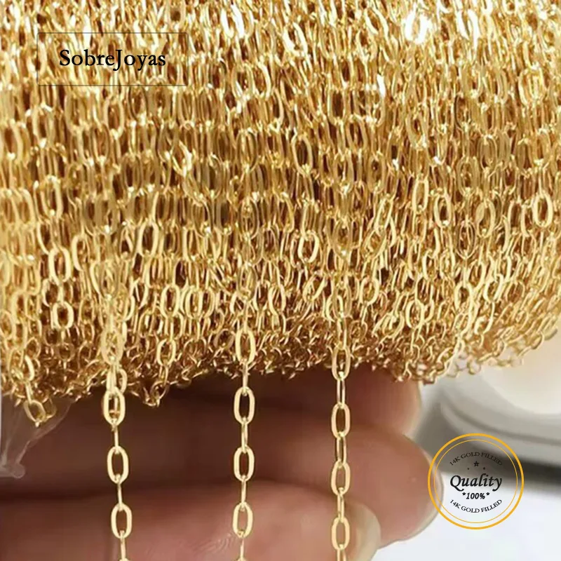 14K Gold Filled 1.75mm Flat Cable Chain Necklace Unfinished Minimalist Gold Jewelry DIY Accessories Chain