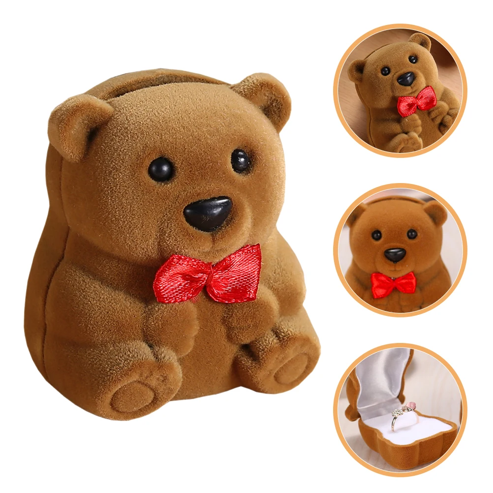 

2pcs Bear Shaped Lint Ring Jewelry Case Travel Earring Box Small Lightweight Gift Packaging Display Box For Proposal Wedding