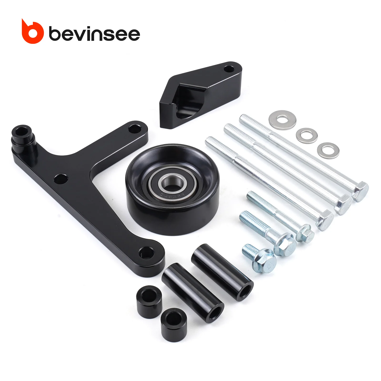 BEVINSEE Aluminum Low Mount Alternator Bracket with Pulley & Rear Brace For LS Truck Engine Swap