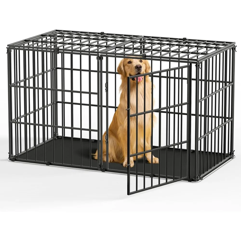 

56-Inch Heavy-Duty Indestructible Dog Crate: Thickened Anti-Bite Metal Kennel with Comfort Mat & Secure Locking System
