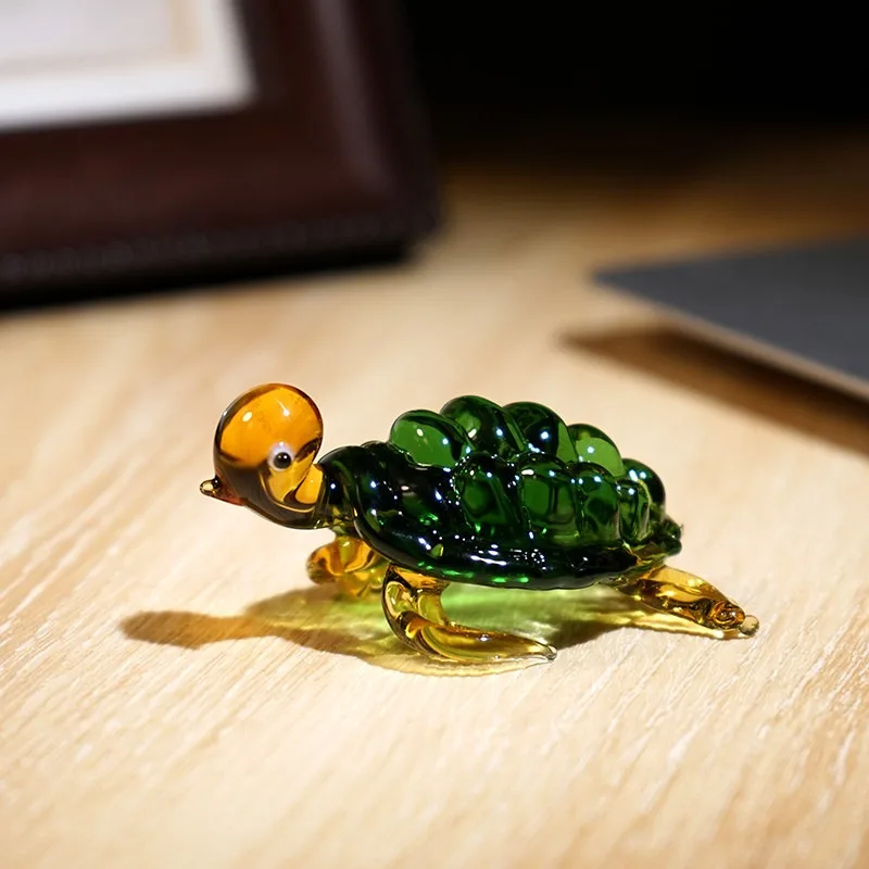 1 PC Green Turtle Handmade Glass Glazed Ornament Glass Craft Decor For Office Workstation Computer Desk Car Decoration Ornament