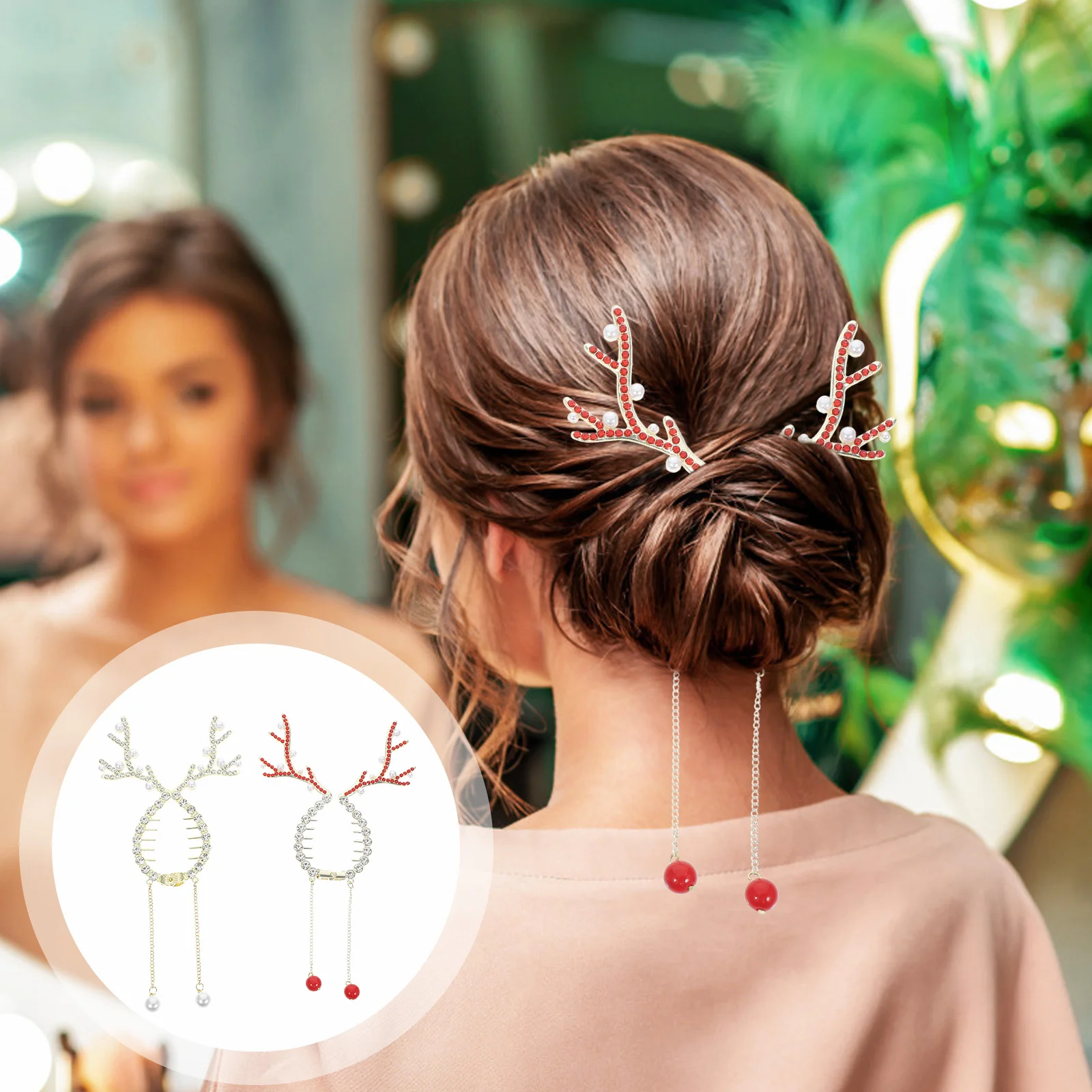 2 Pcs Christmas Antler Clip High Ponytail Holder Claw Hair for Women Clips Accessories Metal Pins Thin Cuff up