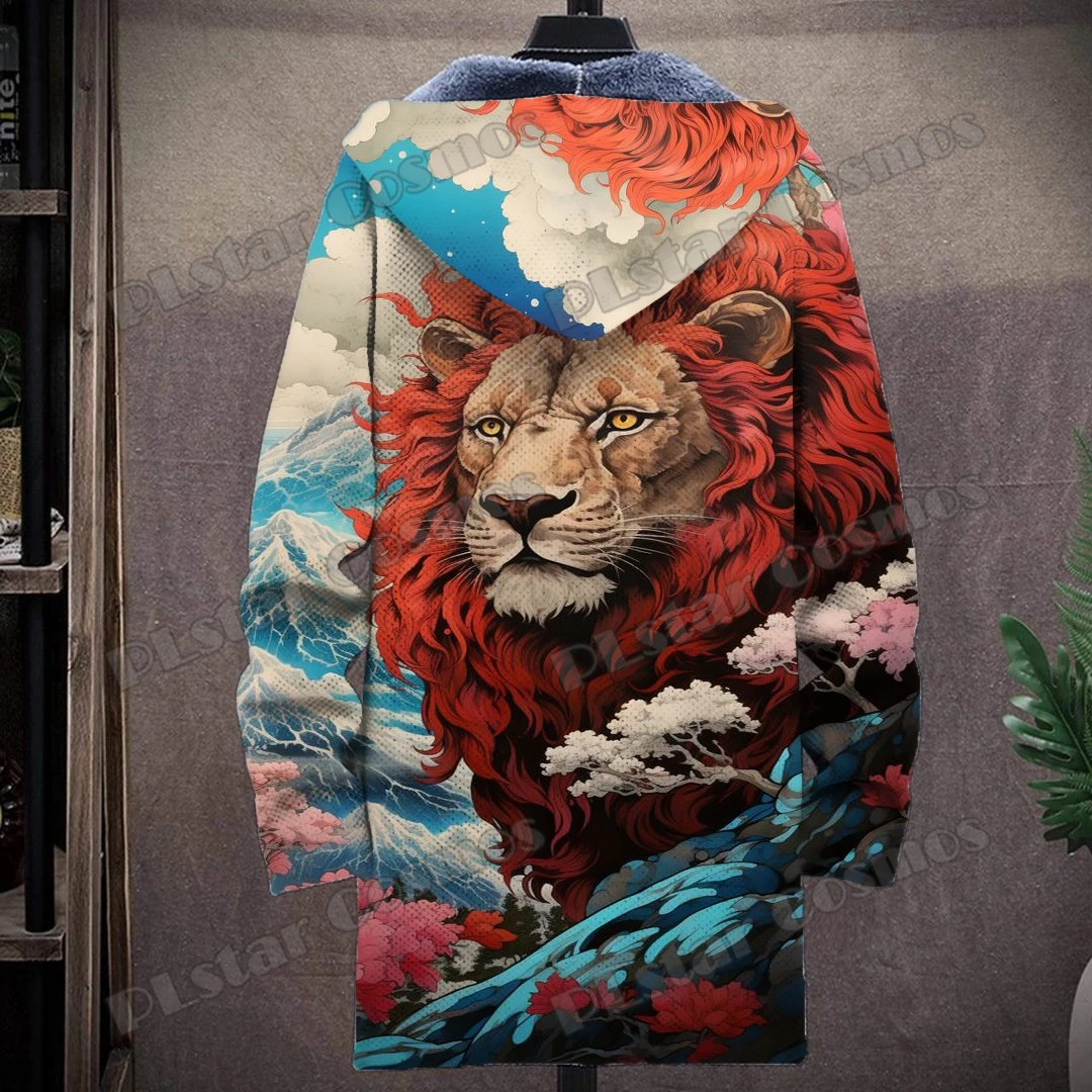 Animal Tiger And Lion Retro Graffiti Pattern 3D All Over Printed Men's Hooded Coat Winter Casual Thick Warm hooded jacket HHR11