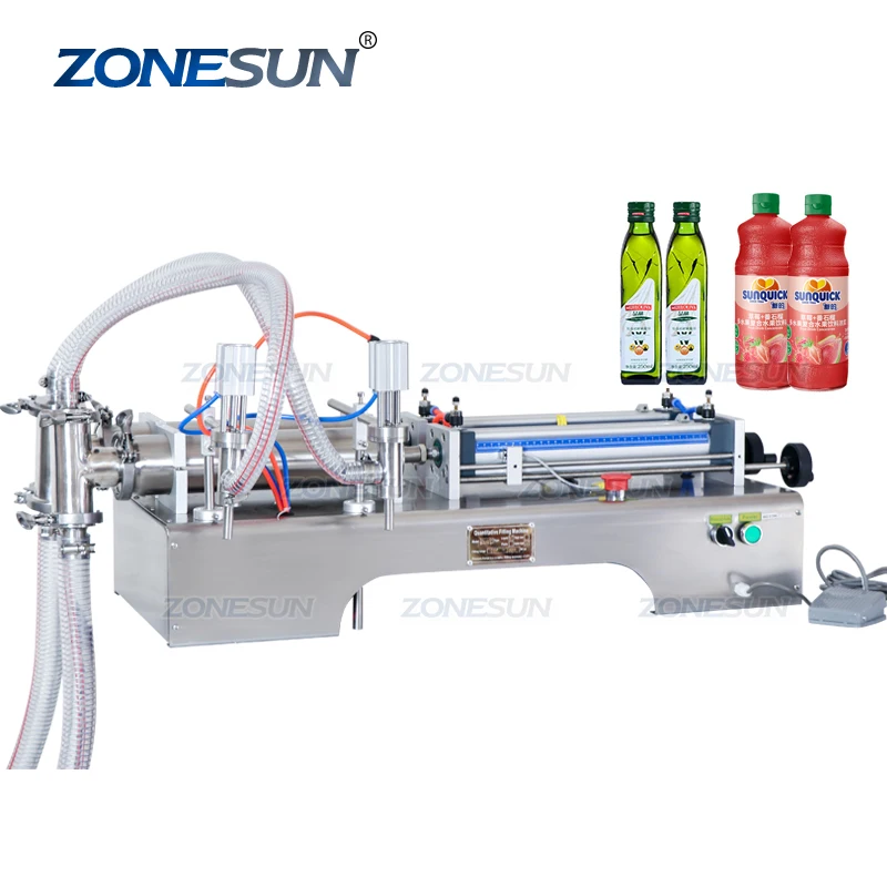 ZONESUN 2 Head Piston Pump Horizontal Shampoo Grease Soft Drinks Milk Water Engine Oil Liquid Juice Filling machine