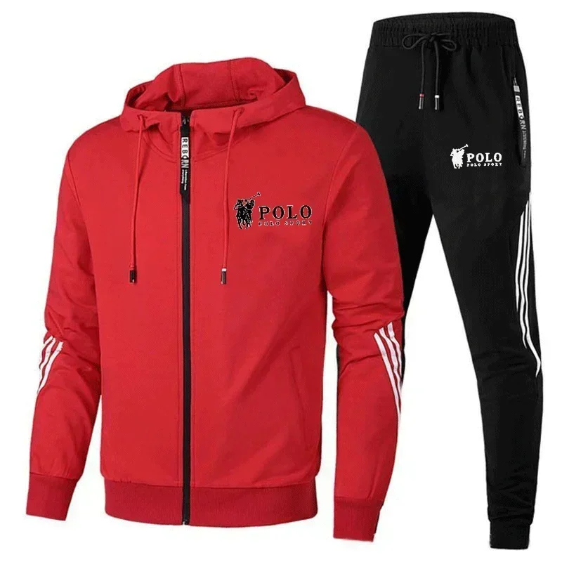 Men's printed zipper hooded sweatshirt + long pants 2-piece set, fashionable sportswear set, new product, fitness jogging suit