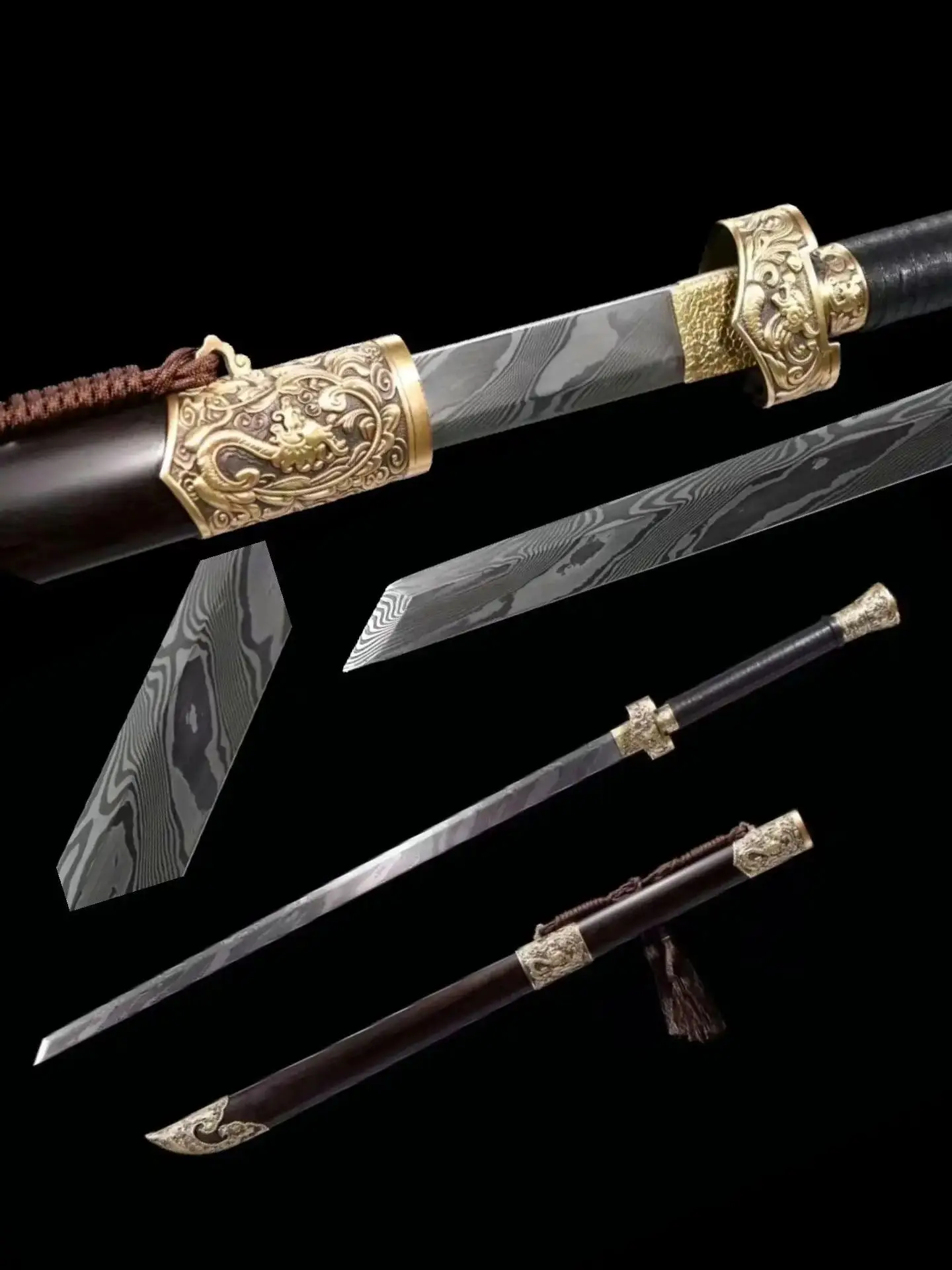 Real Chinese Kungfu Sword, Loong Dragon Phoenix, Handmade Multi Refined Folded Damascus Twisted Pattern Steel Blade, Unsharp