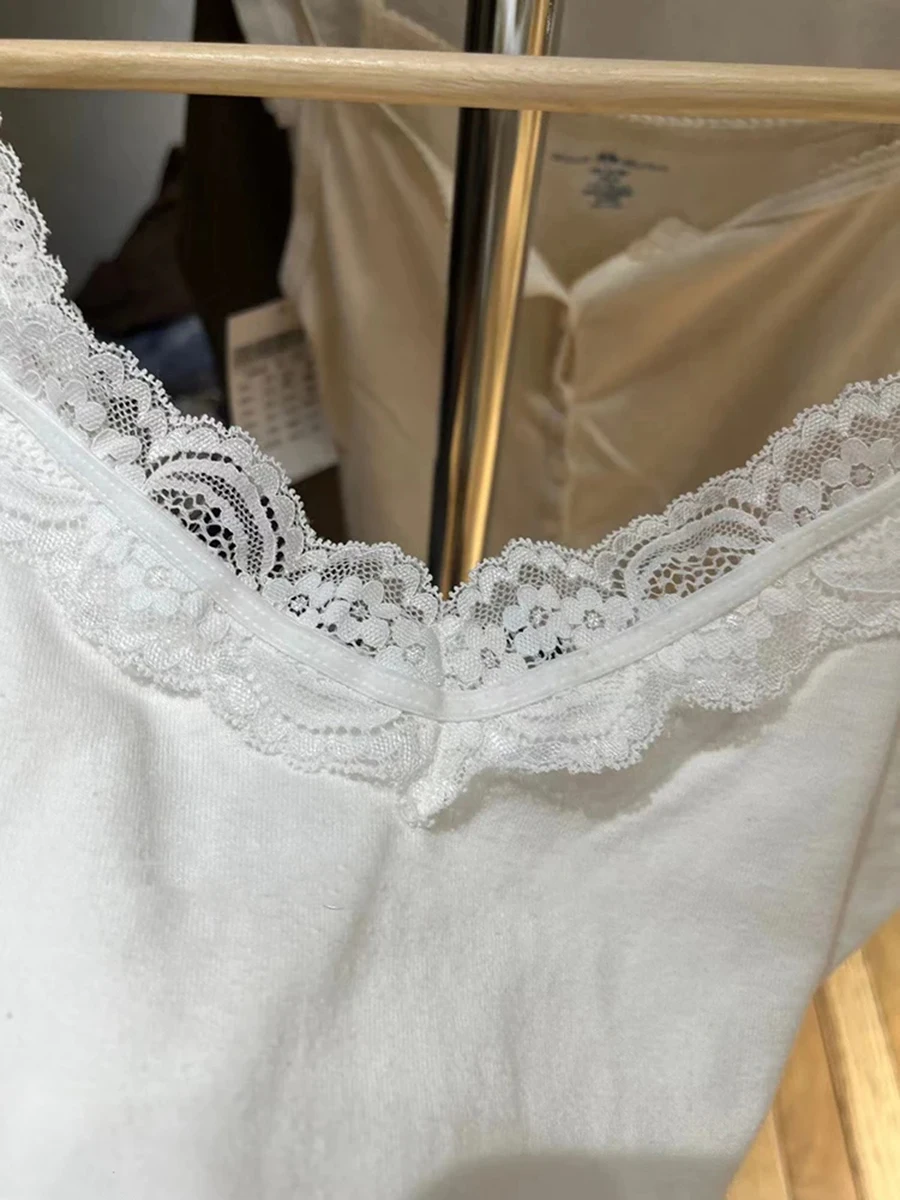 Süße Spitze Patchwork Schlank Tank Tops Frauen Sommer Weiß Sexy Einfache Baumwolle Weiche Ärmellose Westen Weibliche Vintage Chic Y2K Leibchen – Detail 11
