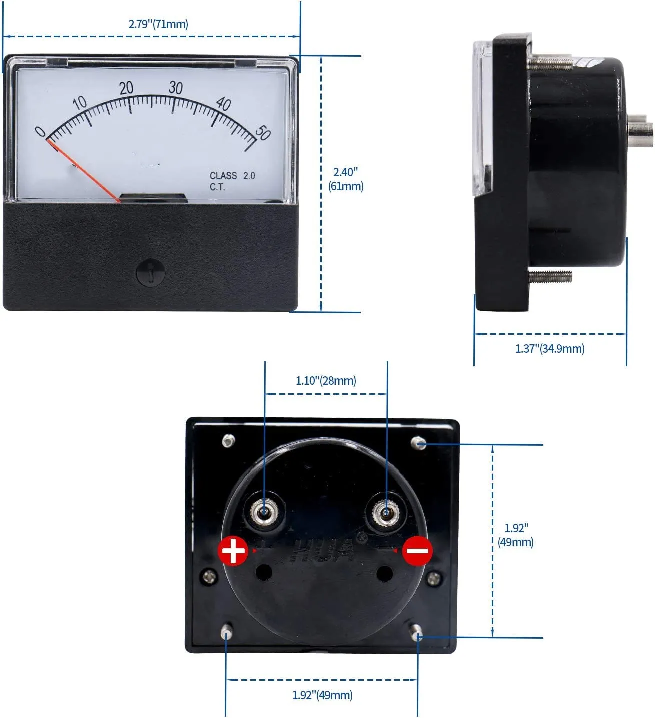 Amperometro CQ / DH-670 DC 1A 2A 5A 10A 20A 30A 50A 100A 200A 300A 500A Amperometro rettangolare Ago Pannello Misuratore Amperometro