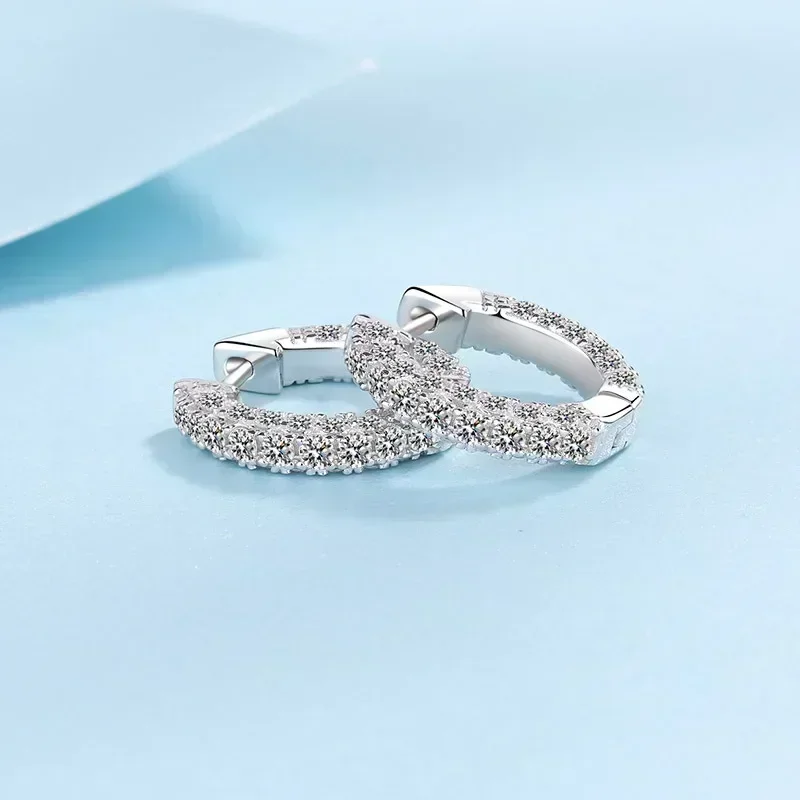 Classic 1.92ct Full of Moissanite Diamond Earrings, PT950 Platinum Sparkly Hoop Earring for Women's Versatile Fine Jewelry