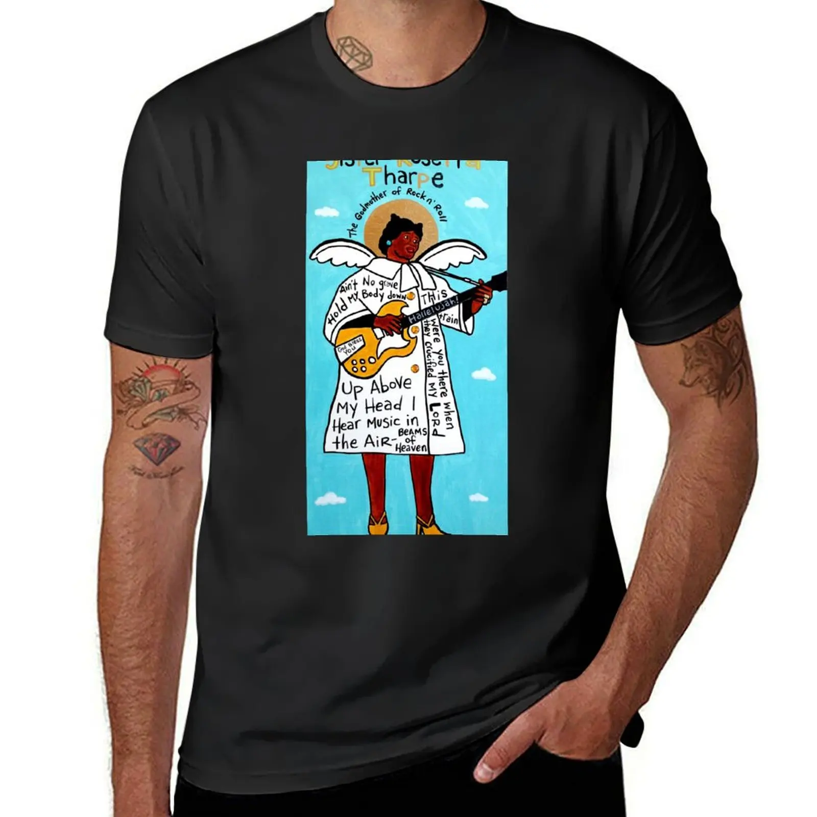 Sister Rosetta Tharpe Gospel Folk Art T-Shirt korean fashion blacks for a boy vintage clothes black t-shirts for men