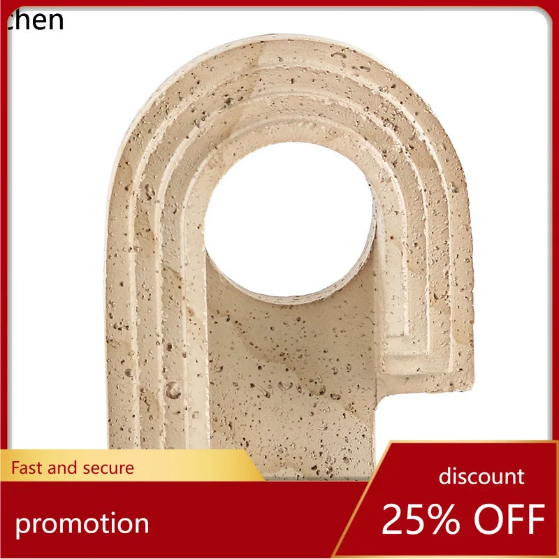 

ZML Vintage Faux Travertine Irregular Arched Round Hole Ornament for Entryway, Bookshelf, and Model Room Decoration