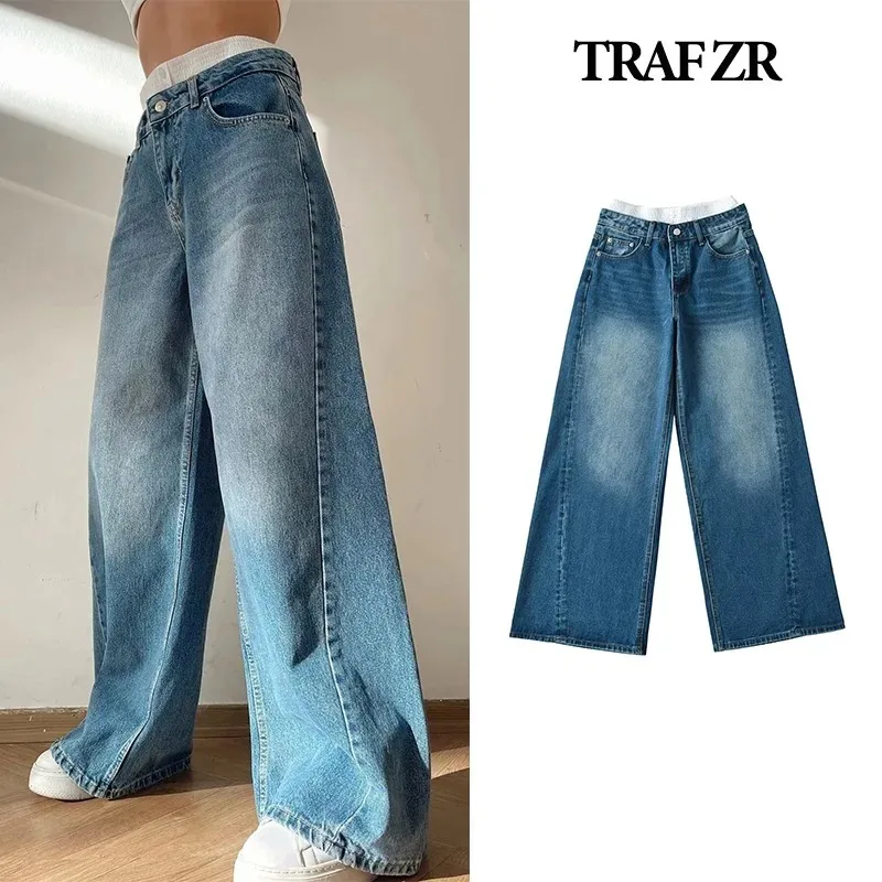 

TRAF ZR Vintage Jeans Women 2024 Fashion Japanese 2000s Style Y2k New Rock Korean Popular Baggy Jeans Black Summer Jeans