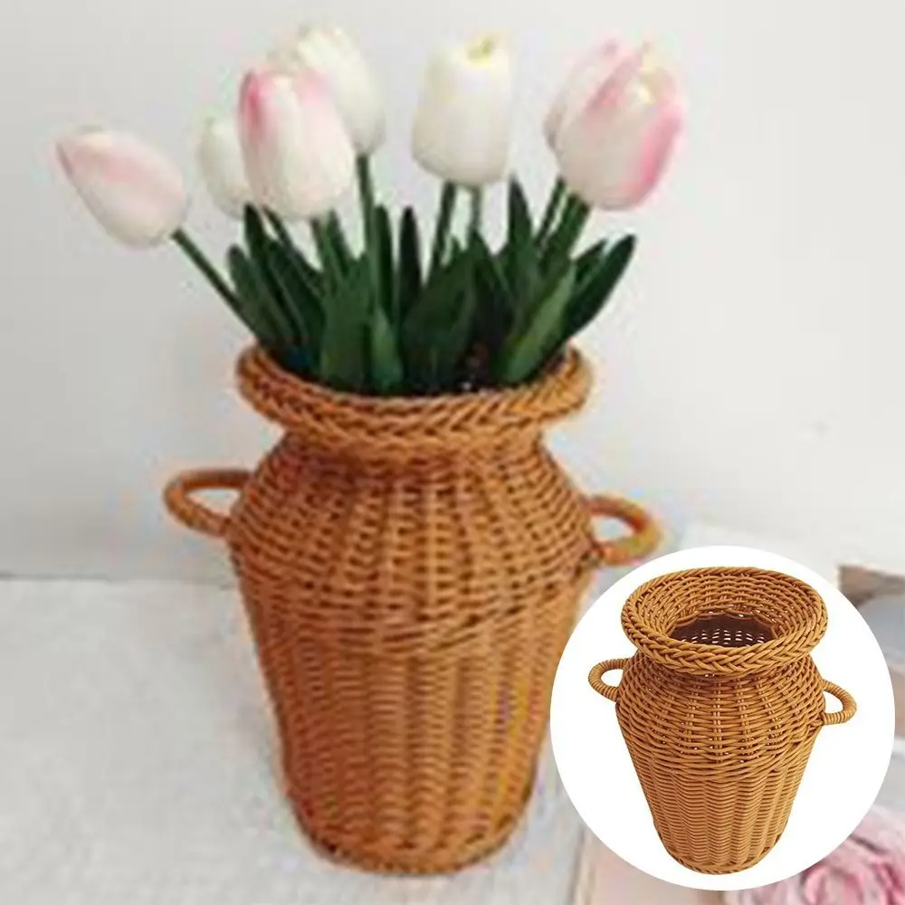 New Brown Weaving Flowerpot Ventilation Plastic Flower Pot Balcony Terrace Home Decoration Box Planter For Cafe Office